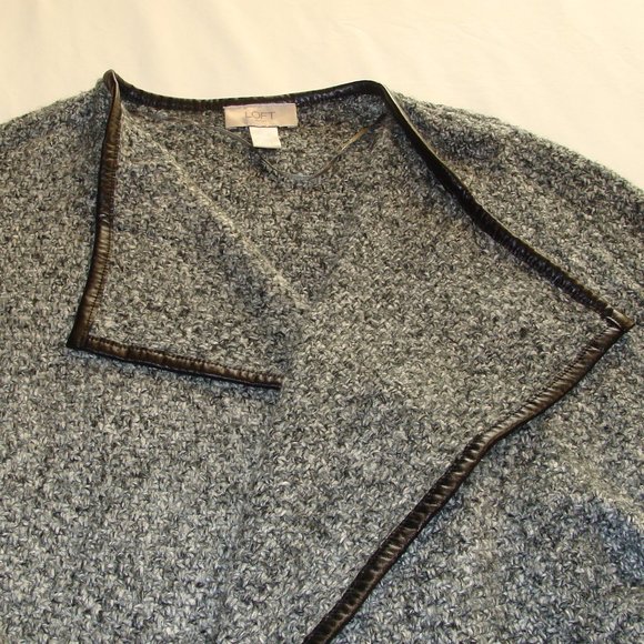 ANN TAYLOR LOFT Gray Marled Faux LEATHER Trim SWEATER JACKET Cardigan Sz XS/S - Picture 4 of 7